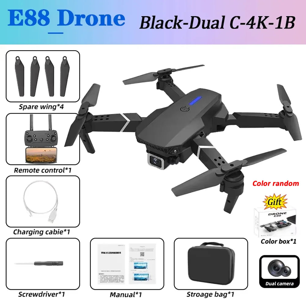 KBDFA E88Pro Drone Profesional 4K HD Dual Camera 5000 Meter Remote Control Distance Helicopter Foldable WIFI FPV Quadcopter Dron
