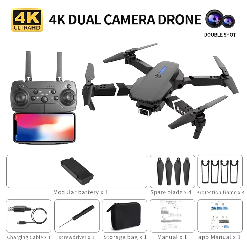 KBDFA E88Pro Drone Profesional 4K HD Dual Camera 5000 Meter Remote Control Distance Helicopter Foldable WIFI FPV Quadcopter Dron